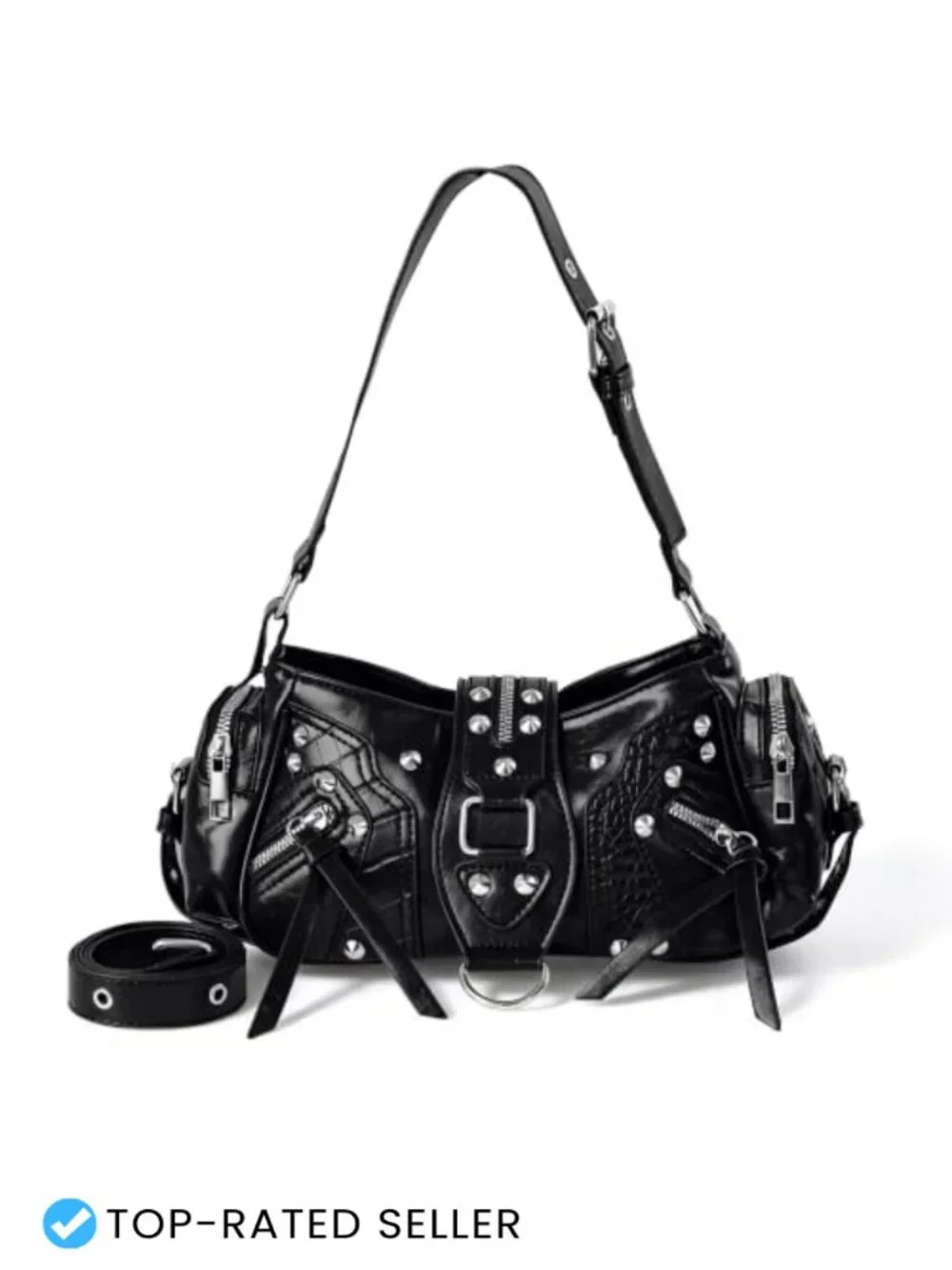Y2K Faux Leather Studded Hobo Shoulder Bag Crossbody Purse